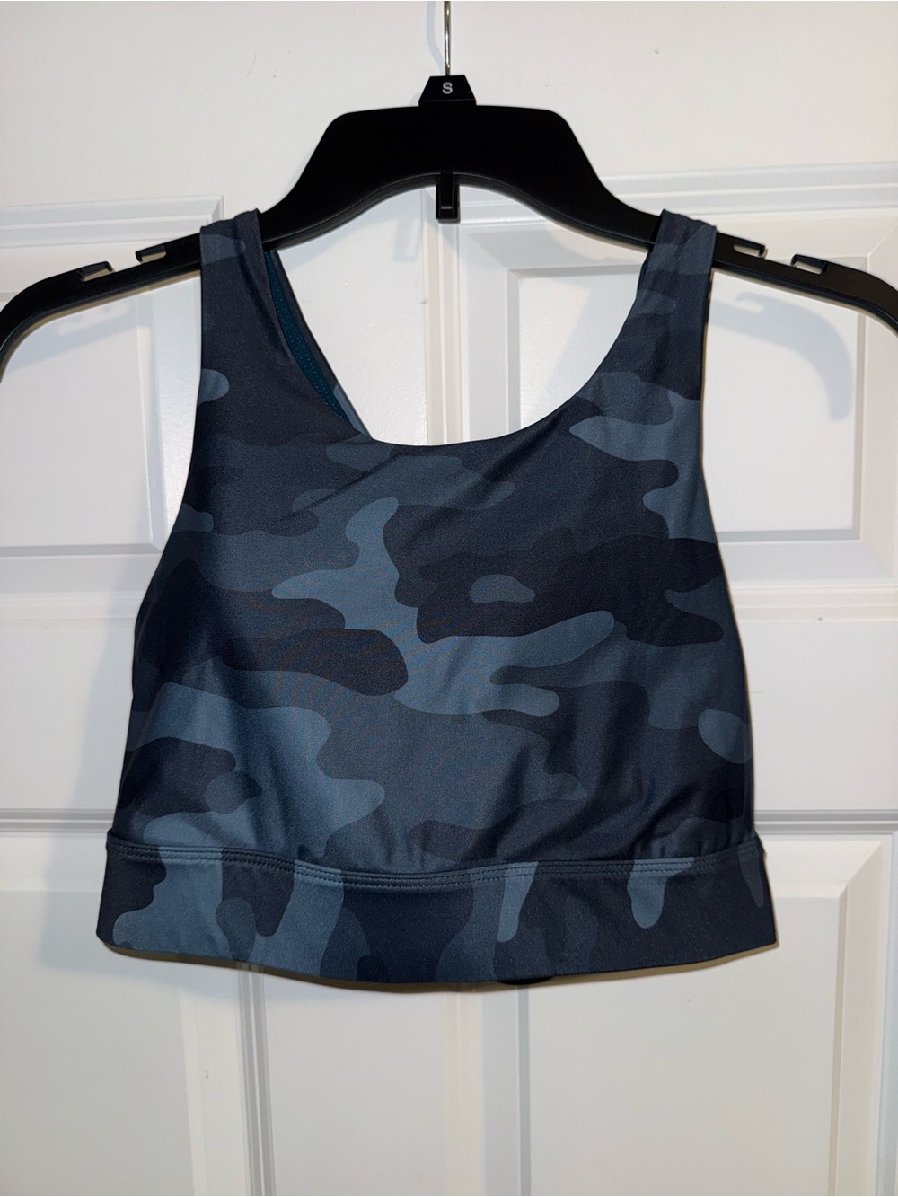 Fabletics Blue & Navy Camouflage High-Neck Sports Bra